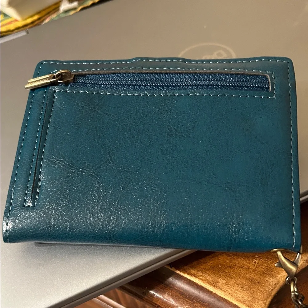 Teal Leather Wallet with Keychain
